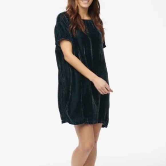 Free People x CP Shades Blue Velvet T-Shirt Dress - Picture 1 of 6
